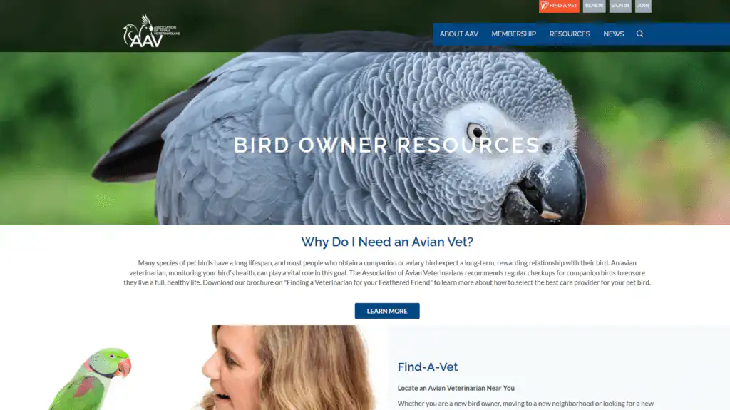 The Association of Avian Veterinarians (AAV) website