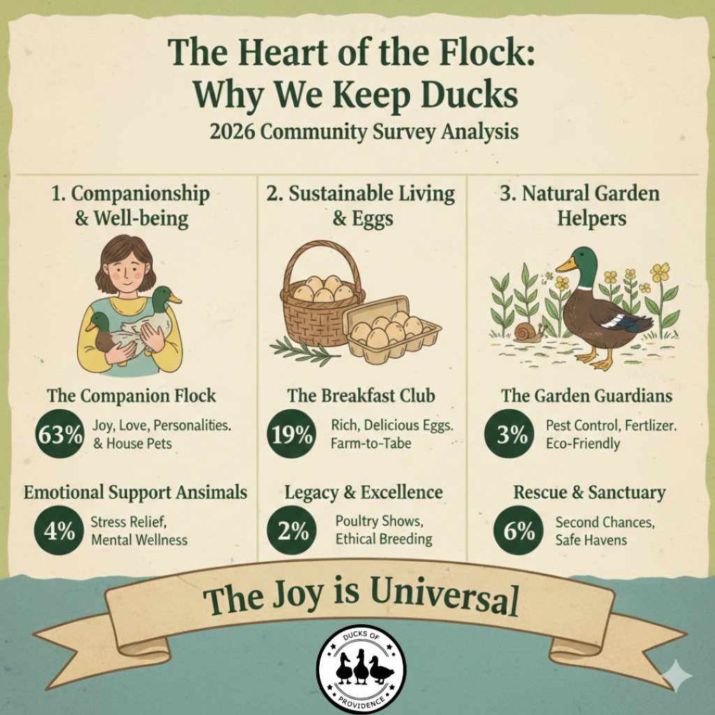 why we keep ducks infographic showing the results from our 2026 duck survey