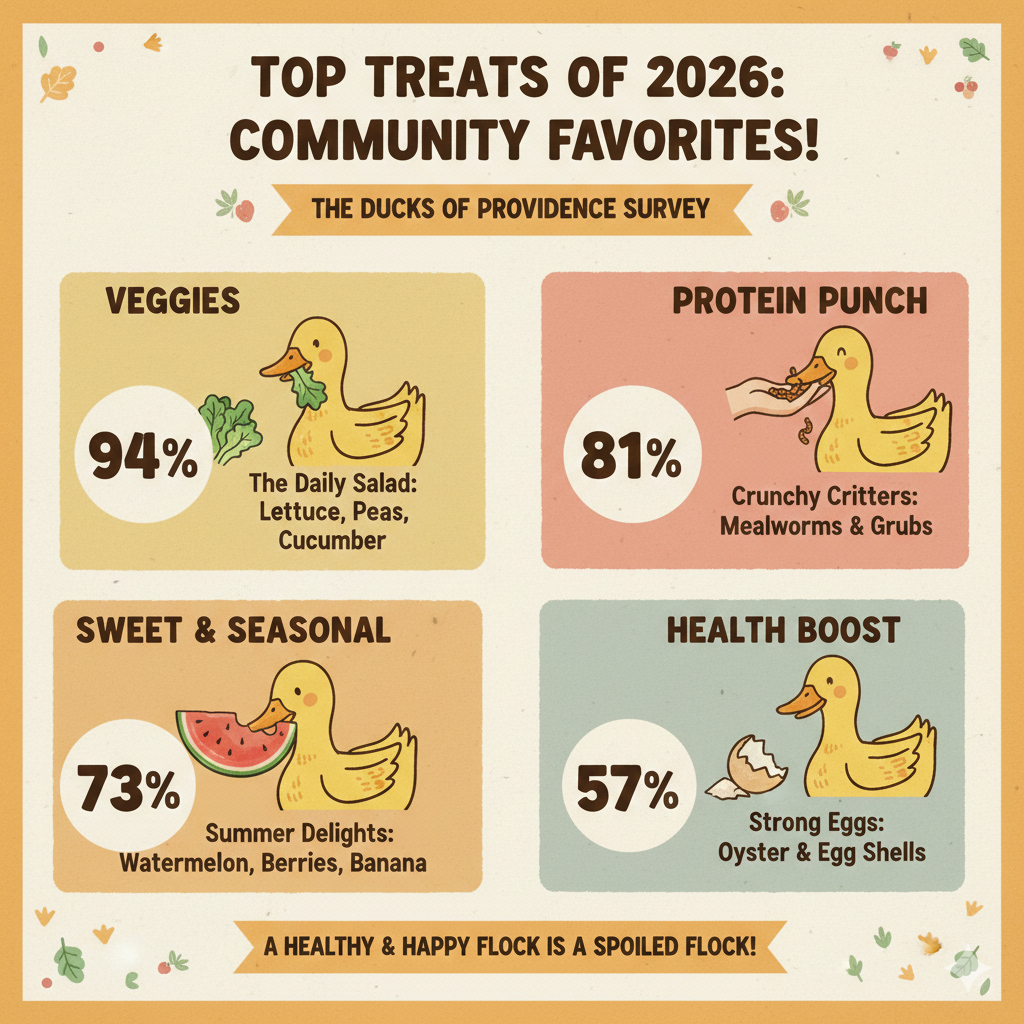 infographic showing favorite treats results from our 2026 duck keeping survey